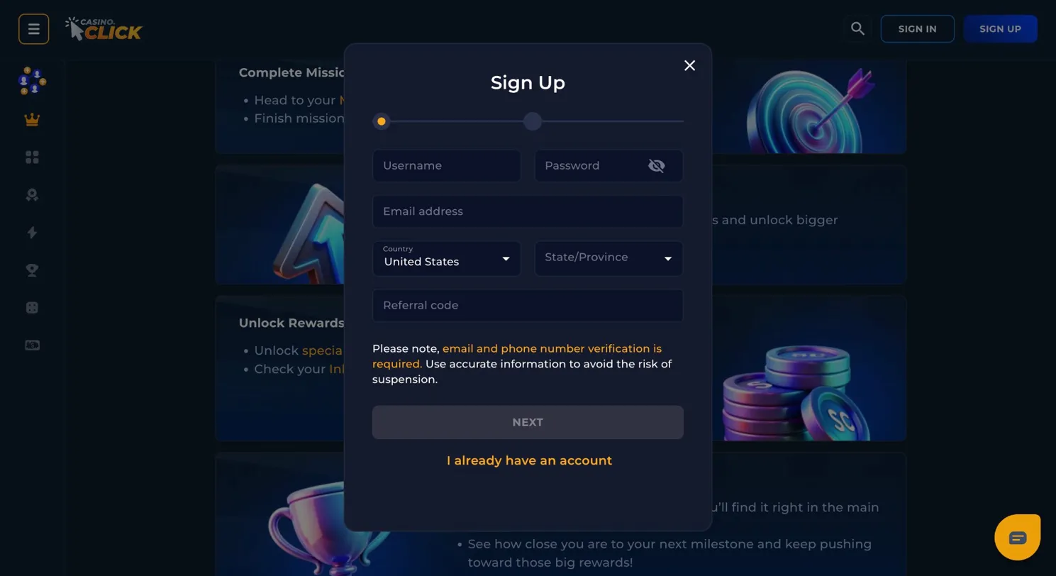 Casino Click Missouri exclusive games — sweepstakes social casino game library for Missouri players